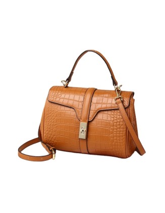 new fashion trendy  Boston top layer cowhide leather crocodile grain black leather lady luxury handbags