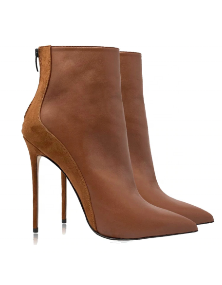 Suede genuine leather with snake skin ladies boots heels women's ankle boots shoes think heels with pointy toe wholesaler