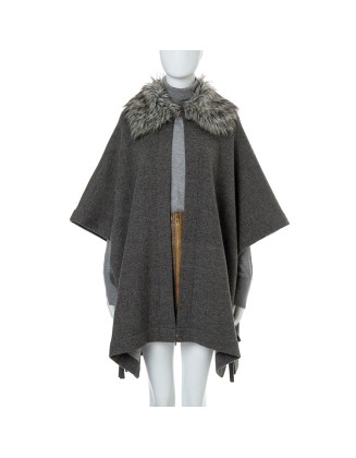 Knitted Manufacturer's Medium and Long Fashion Fur Collar Cape Cape Women's Baggy Coat Batwing Sleeve Casual Polyester Lining