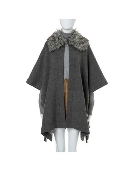 Knitted Manufacturer's Medium and Long Fashion Fur Collar Cape Cape Women's Baggy Coat Batwing Sleeve Casual Polyester Lining