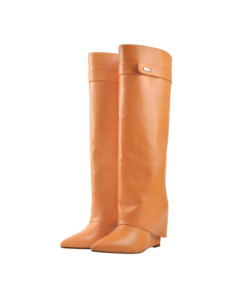 Factory new design women knee high boots 2021 fall season wedge shoes small MOQ Wholesaler price heels