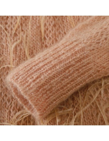 Knitwear manufacturer custom spring mohair v neck feather long sleeved loose knit cardigan sweater women