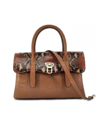 Top Quality Custom Logo Snake Skin Pattern Bag Genuine Cowhide Leather Black Tote bags for Women