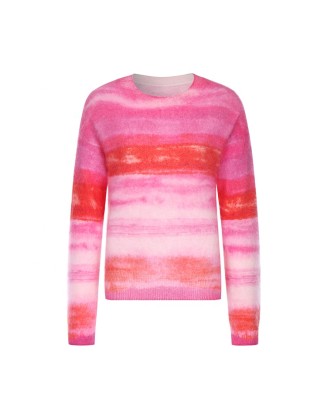 Knitwear manufacturers custom autumn winter 2023 pink round neck luxury casual cashmere fluffy sweater women knit sweater