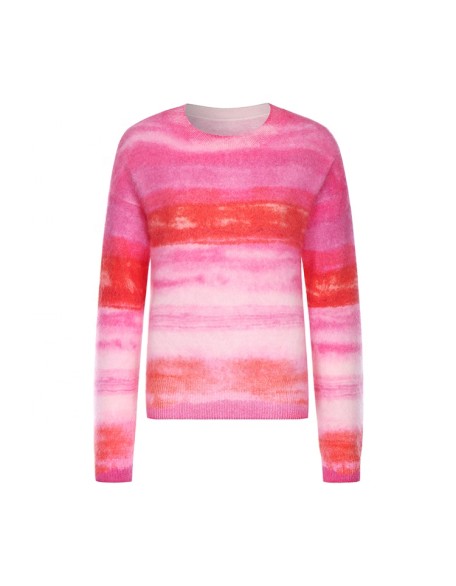 Knitwear manufacturers custom autumn winter 2023 pink round neck luxury casual cashmere fluffy sweater women knit sweater