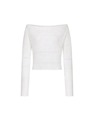 Knitwear manufacturers custom white rib cutout elegant casual sweater women new arrivals neck sweaters for women knit sweaters