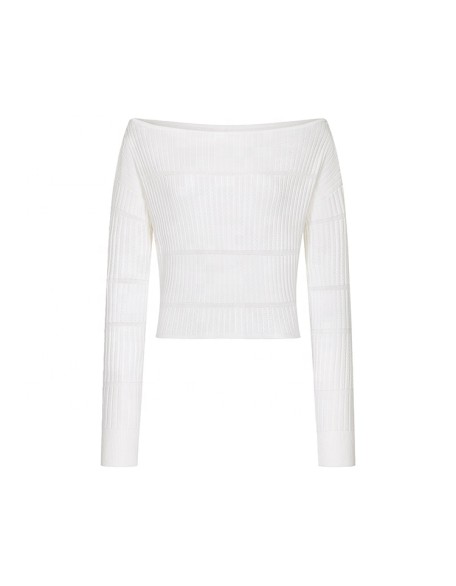 Knitwear manufacturers custom white rib cutout elegant casual sweater women new arrivals neck sweaters for women knit sweaters