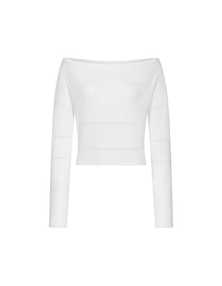 Knitwear manufacturers custom white rib cutout elegant casual sweater women new arrivals neck sweaters for women knit sweaters