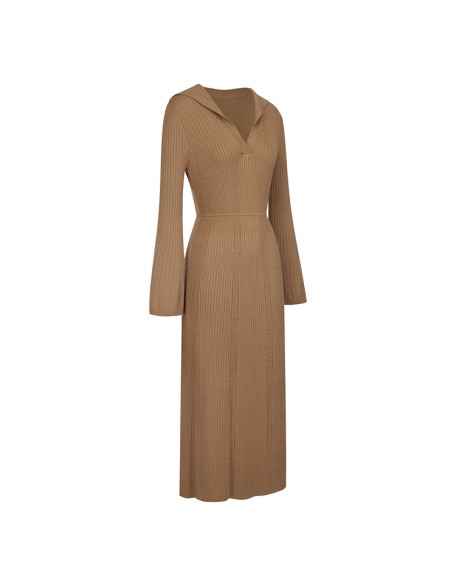 Knitwear manufacturers custom brown sailor collar long sleeve maxi elegant casual oversized dresses for women sweater knit dress
