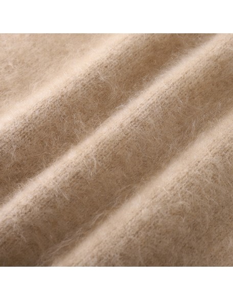 Knitwear manufacturers custom winter khaki turtleneck warm casual cashmere fluffy sweater women knit sweater