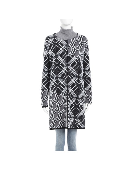 Knitwear manufacturer crew collar long sleeved jacquard knitted women's sweater coat
