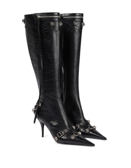 Genuine leather soft upper knee high boots women shoes custom high heels with 4 inch stiletto pointy toe heels