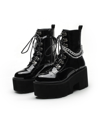 Black Patent PU vampire boots women shoes safety walking style shoes wholesaler price