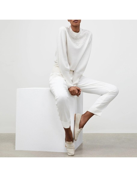 Knitwear manufacturers custom white round neck long sleeves wool elegant knitted fashion loose casual pullovers women sweater