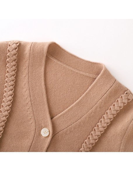 Knitwear manufacturers custom fall brown v neck long sleeve lace korean gentle elegant knitted sweater cardigans al por mayor