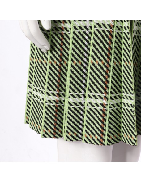 Knitwear manufacturers custom summer check high waist slim knit pleated women's skirt