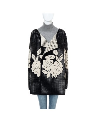 2021 winter new black classic lapel mid length slim lady knitted sweater coat