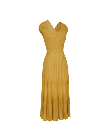 Knitwear manufacturers custom summer v neck sleeveless elegant casual gold dresses women party sweater knit women's dresses