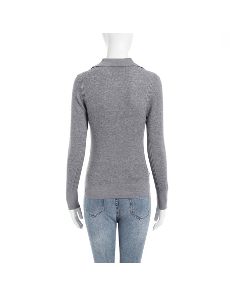 Oem Clothing Women Wool Knit Fall Sweater Custom Polo Collar Striped for Women Pullovers Autumn Computer Knitted Casual Standard
