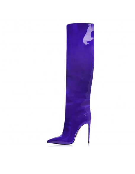 Patent PU material female boots thigh high shoes girls boots winter factory hot selling design