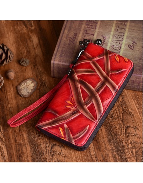 Black Friday Best Gift 100% Real Leather Flower Purse High Quality Card Holder Long Style Women's Wallet