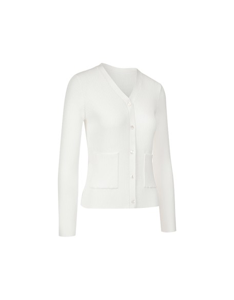 Knitwear manufacturers custom autumn white v neck ribbed elegant casual high quality women cardigan knit sweater cardigan women