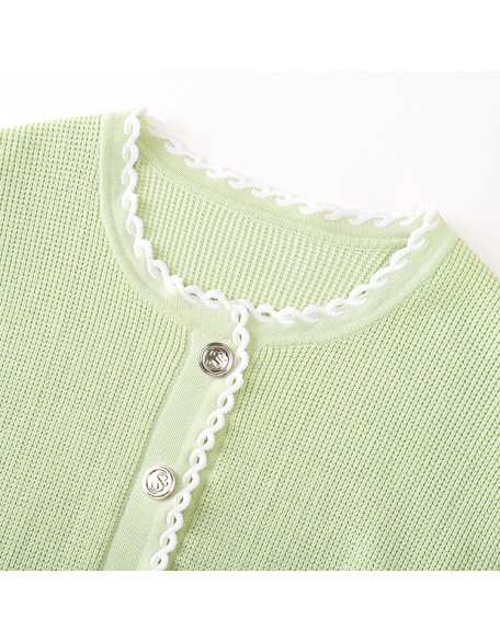 Knitwear manufacturers custom fall lace round neck long sleeve casual cardigan jacket for women knit sweater cardigan