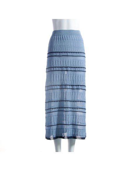 Spring 2021 New Custom Women's Women's Blue High Waist Striped Long Wrinkle Knit Skirt