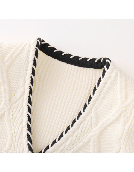 Knitwear manufacturers custom autumn beige v neck long sleeve casual korea cardigan women knit sweater cardigan