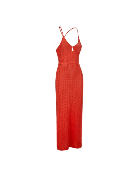 Knitwear manufacturers custom summer red halter backless hollow out elegant casual korean long dress women sweater knit dresses
