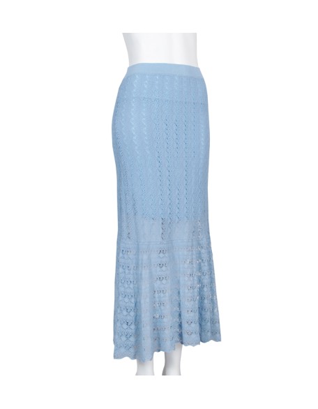 2021 new blue high waist bag hips medium sized large size thin a word skirt women knit fishtail skirt