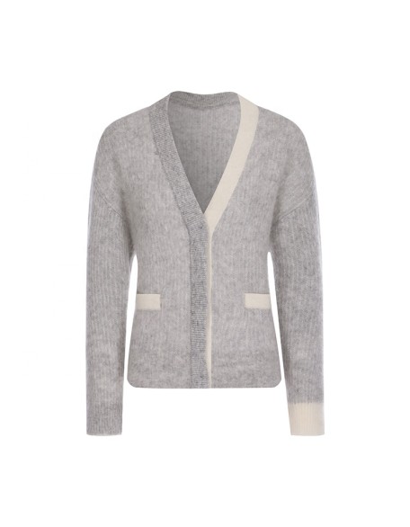 Knitwear manufacturer custom new fall v neck knit long sleeved coat knitted women sweater cardigans