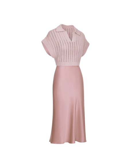 Knitwear manufacturers custom hollow out pullover slip dress two piece set midi dresses women elegant casual knit women's dress