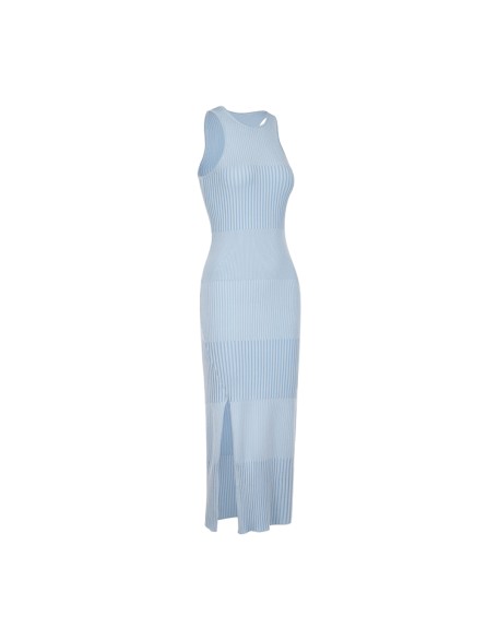Knitwear manufacturers custom summer sleeveless sky blue elegant casual women dress 2023 formal sweater knit women's dresses