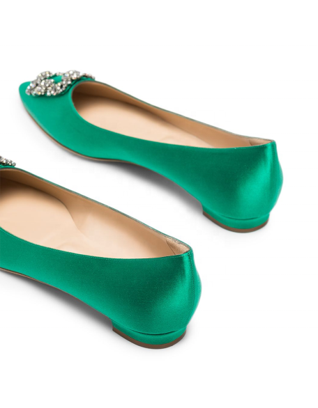 Sparkling ladies office shoes Satin  material women's casual walking flat shoes genuine leather outsole pointy toe soft cushion
