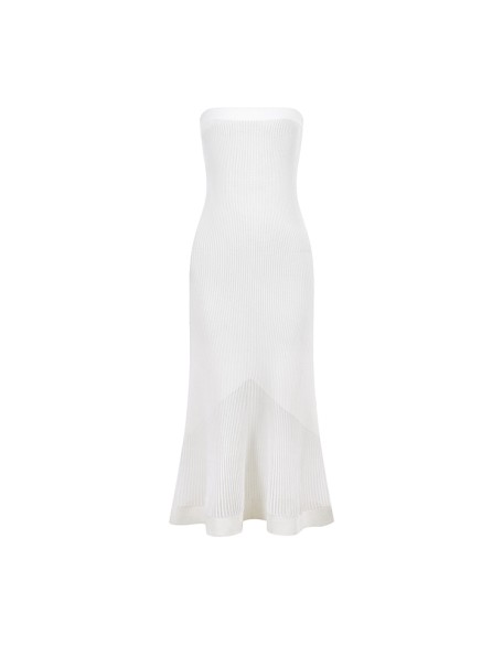 Knitwear manufacturers custom summer white strapless rib sexy elegant casual a line dresses for women sweater knit women's dress