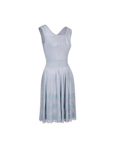 Knitwear manufacturers custom summer 2023 sleeveless casual women dress striped crew neck longer knit sweater dresses women