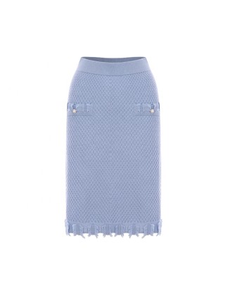 Knitwear manufacturers custom spring 2023 blue high waist elegant casual wool skirts for women sexy knit skirts women
