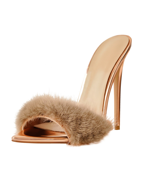 Open toe slides shoe women high heels sandal stiletto with fur