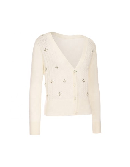 Knitwear manufacturer custom spring v neck long sleeved soft wool women's knitted cardigan sweater