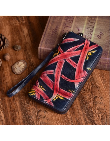 Black Friday Best Gift 100% Real Leather Flower Purse High Quality Card Holder Long Style Women's Wallet