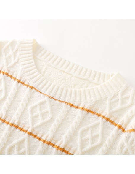 Knitwear manufacturers custom fall winter beige roundneck long sleeve casual woollen sweater for women knit sweater