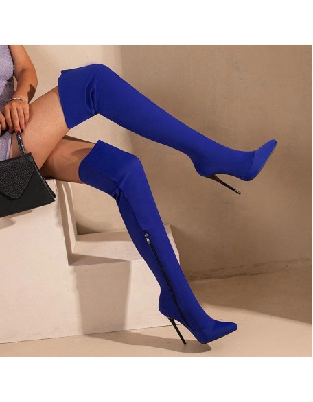 Soft elastic upper thigh high boots women's stiletto heels lady boots with large size new fashion footwear