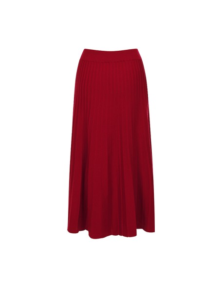 Knitwear manufacturers custom red high waist elegant casual wool blend pleated skirt maxi skirts for women long knit skirts