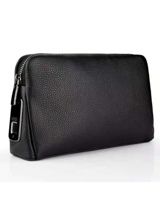 2022 Father's Day Best Gift Fashion Business Men Fingerprint Lock Handbag Genuine Leather Wallet YKK Zipper Wallet with Gift Box