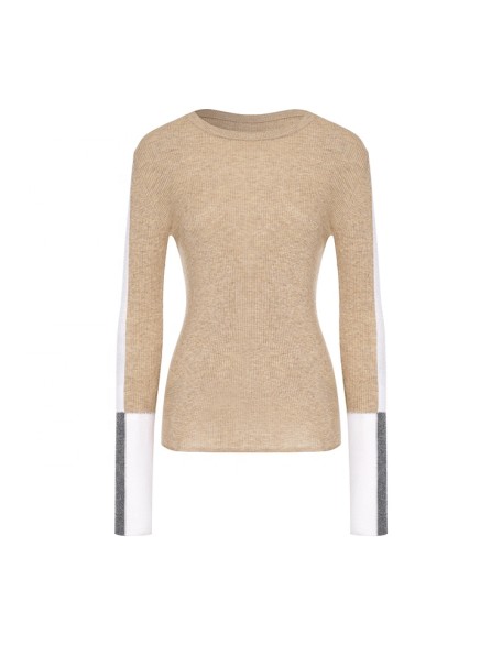 Knitwear manufacturers custom autumn winter roundneck long sleeve rib casual wool chunky sweater women knit sweater
