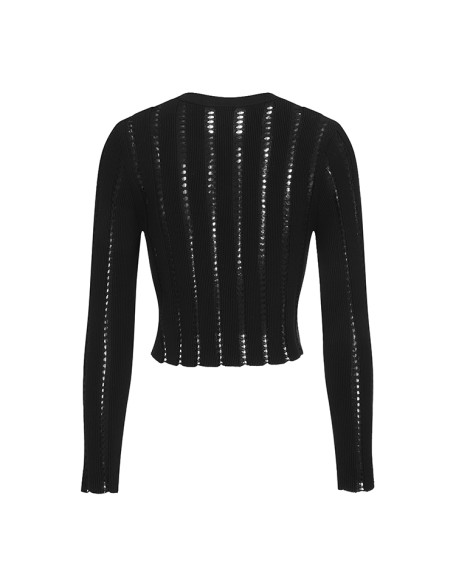 Knitwear manufacturers custom black roundneck long sleeve hollow out casual sweaters for women with design knit sweater