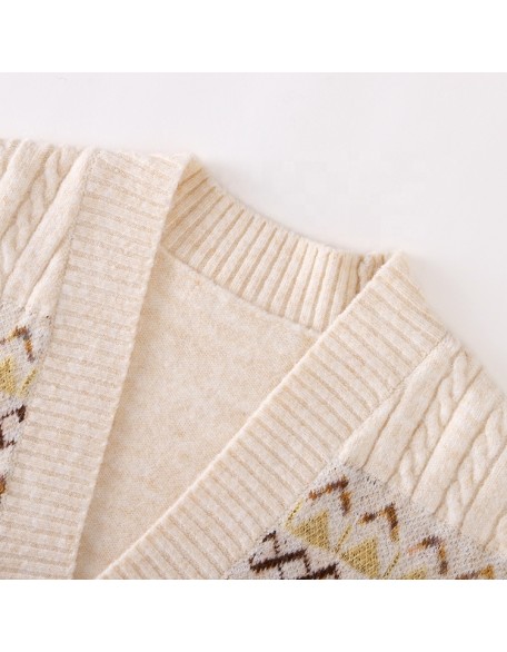 Knitwear manufacturer custom spring v neck long sleeved floral designs loose knit sweater cardigan women