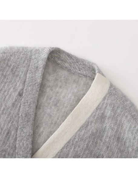Knitwear manufacturer custom new fall v neck knit long sleeved coat knitted women sweater cardigans