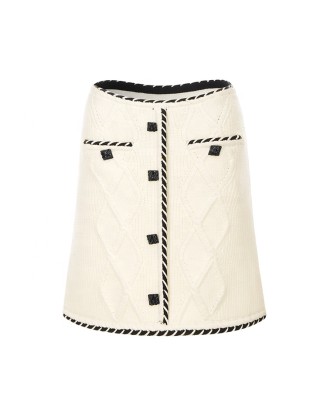 Knitwear manufacturers custom fall beige high waist single breasted casual mini skirts for women knit skirt